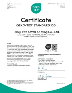 custom sock certification Oeko-Tex Standard 100