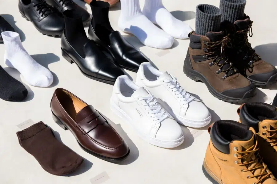 Shoe and sock pairing guide showing socks for loafers sneakers boots and dress shoes