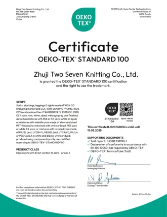 custom sock certification Oeko-Tex Standard 100